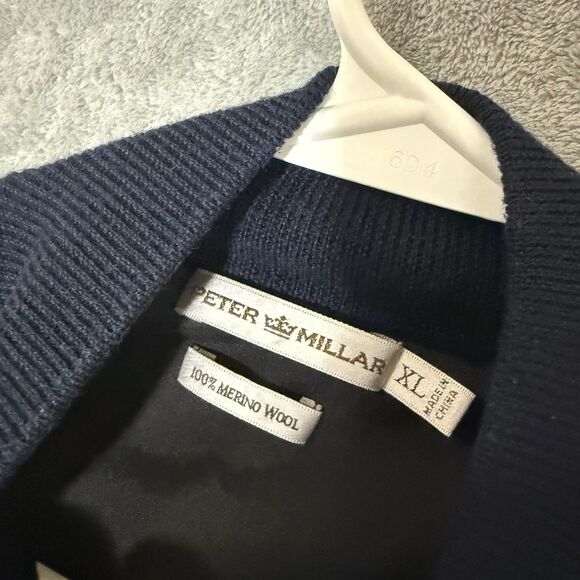 Peter Millar XL 1/4 Zip Sweater Merino Wool Blend Navy Blue Pullover Floridian - Picture 3 of 7